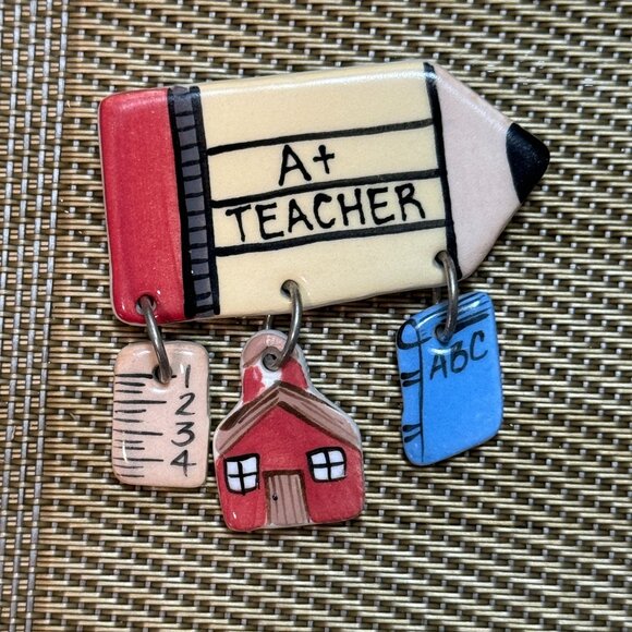 Teacher Appreciation Gifts 3 Signed Pins Boxes Included Pencil Apple Cat ABC - Picture 7 of 9